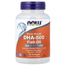 NOW, DHA-500 риб'ячий жир (1000 мг у капсулі)із омега-3 жирними кислотами (500 мг ДНК та 200 мг ЕПК у капсулі) , 90 м'яких капсул